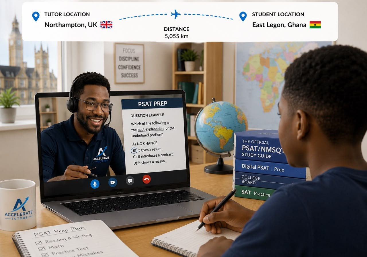 Tutor in Northampton, UK teaching a student in East Legon, Ghana over video call